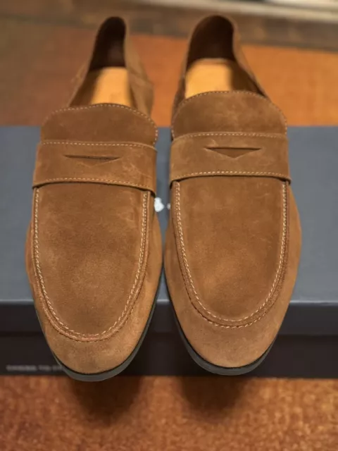 Wolf & Shepherd Monaco Mens 10  Dress Casual Loafers Cognac Brown Suede Shoes