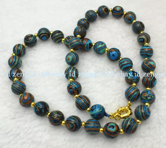 Beautiful 10mm Natural Blue Turquoise Round Gemstone Beads Necklace 18" AAA+