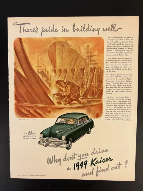 Kaiser Automobile VTG 1949 Print Add 10x13 Green Kaiser Special Classic Cars