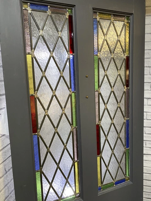 Reclaimed Front Entrance Coloured Leaded Glass Door - Superb! 10