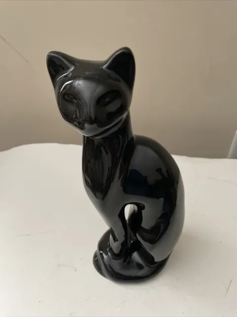 VINTAGE Black Cat Ceramic SIAMESE CAT Figurines Sleek Art Deco Style.11.5”x4.5”