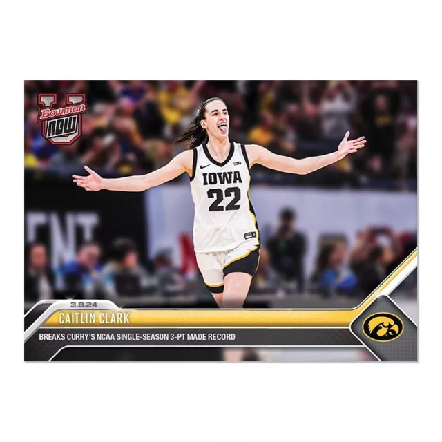 2023-24 Topps Now Bowman U #63 Caitlin Clark Breaks 3-PT Made Record