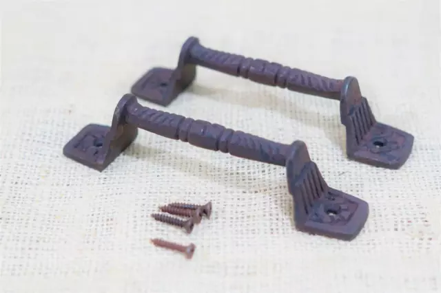 2 Cast Iron Rust Barn Handle Gate Pull Shed Door Handles Fancy Drawer Pulls