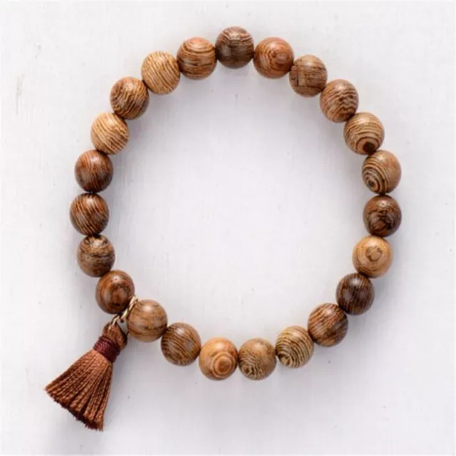 8mm Wenge Wood Beads Bracelet 7.5 inches Energy Bless Unisex Meditation Sutra