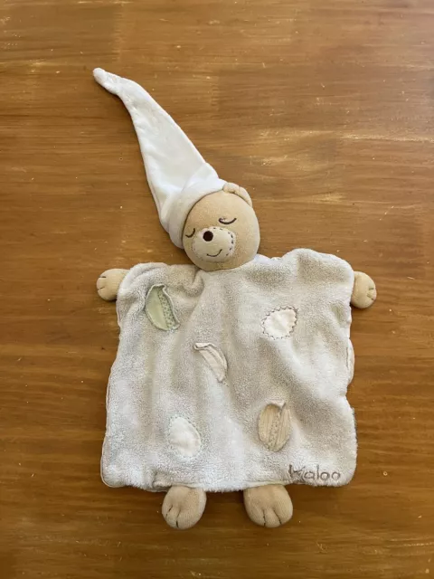 0/Doudou Plat Marionnette Kaloo Ours Feuille Blanc Vert Beige Bonnet