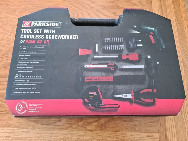 PARKSIDE TOOL SET With Cordless Screwdriver In Plastic Case 47 PIECE SET 34.99 PicClick UK