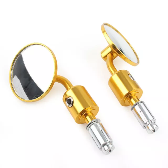 2pcs CNC Round 7/8" Bar End Mirrors Rearview Side Motorcycle For Universal Gold