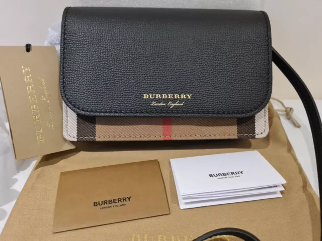 Burberry Hampshire kariert schwarz Leder Umhängetasche Umhängetasche Neu mit Etikett