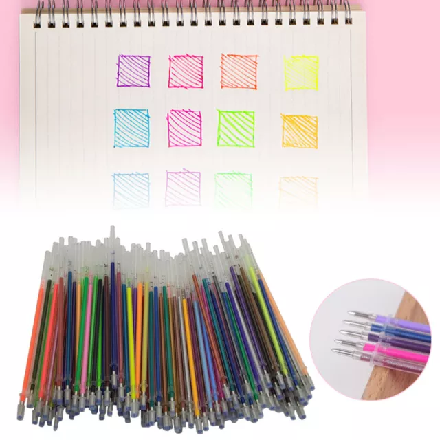 1 Set 100 Colors Glitter Metallic Pastel Neon Coloring Gel Pen Ink Refills LF