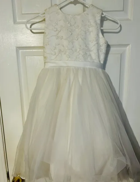 Joan Calabrese Girls White Special Occasion Communion Dress Flower Girl, Sz 6