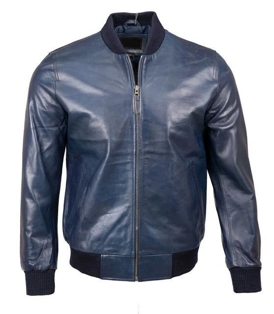 Veste Motard En Cuir D'agneau Véritable Pour Homme - Coupe Regular, Taille S à 3XL, Couleur Bleu