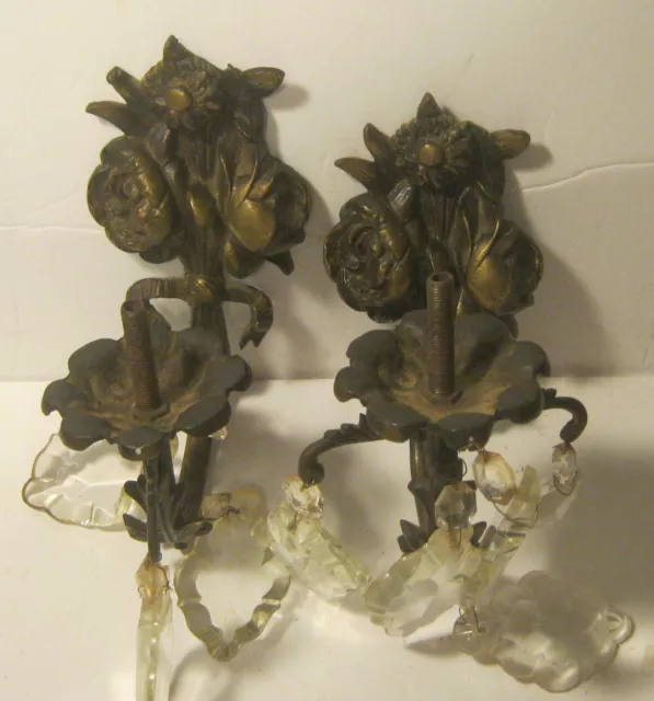 Pair Solid Bronze 19th Century UNCONVERTED Gaslight Wall Sconces BEAUTIFUL!!!
