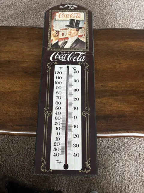 Vintage 70s/80s Drink Coca-Cola Coke Wood Wall Thermometer Sign, 24x7 Works!!!