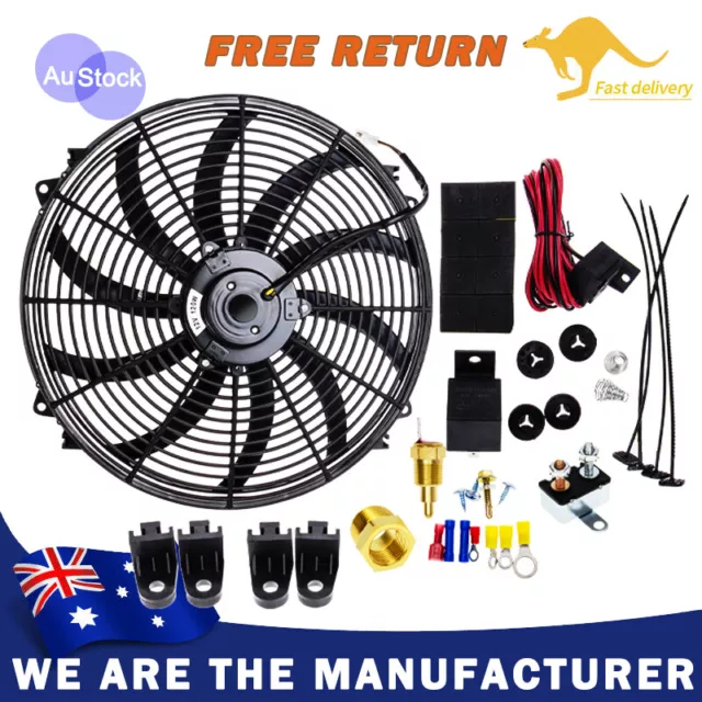 16'' Car Electric Radiator Cooling Fan Thermostat Kit 3500 CFM Reversible Push