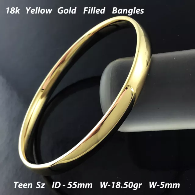 5mm Bangle Real 18k Yellow Gold Filled Solid Flat Cuff Bracelet Teen Size 55mm