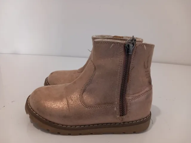 Next Kids Girls Bronze Leather Ankle Side Zip Boots Uk Size 9 Eur 27