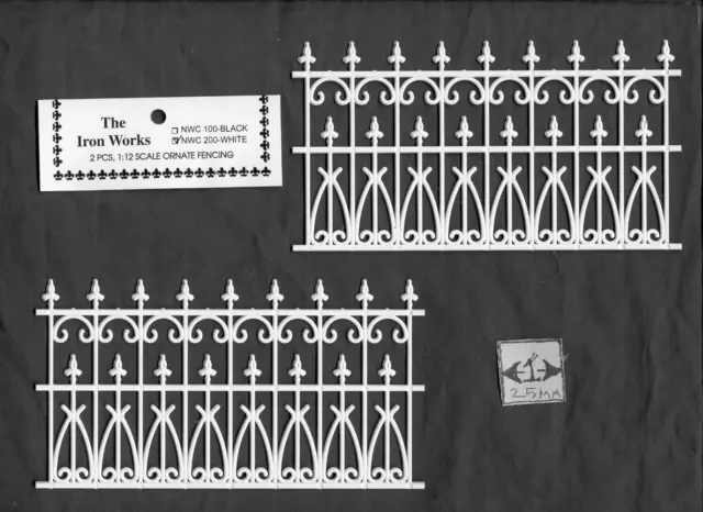 VICTORIAN RAILING FENCE dollhouse Miniature 1/12 scale NWC200  2pc plastic white