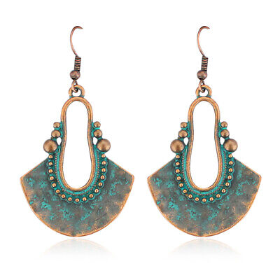 Earrings Studs Metal Copper Turquoise Hippie Antique Ethnic Pendant 2