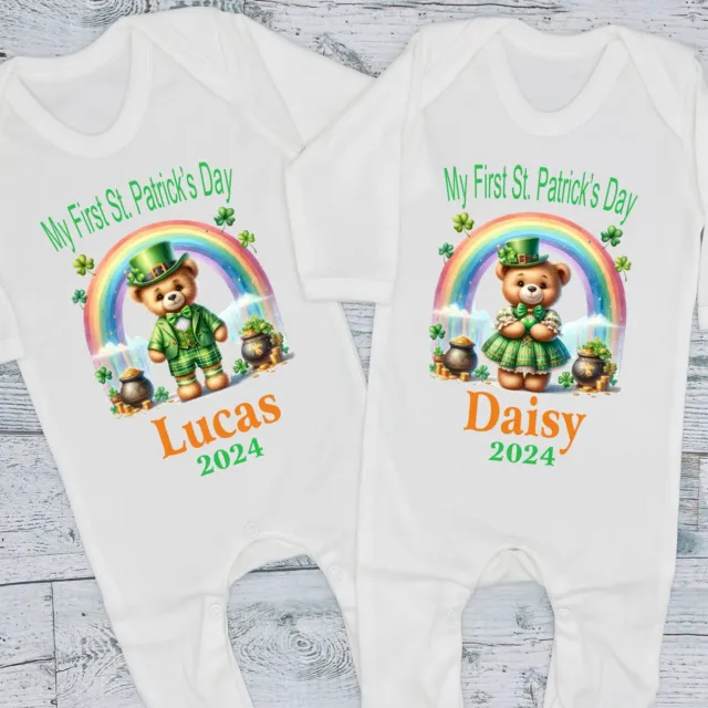 T-Shirt My First 1st St Patricks Day 2024 personalisiertes Baby Lätzchen Weste wachsen