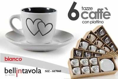 Set 6 Tazzine Caffe' Con Piattino Tazze In Ceramica Cuori Shabby 667060 Gicos