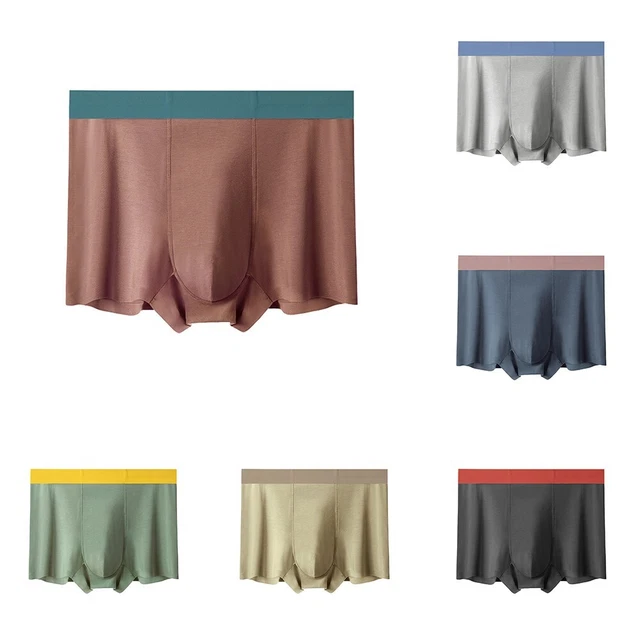 Middle Waist Ice Silk Boxer Briefs for Men Seamless Underwear with Pouch