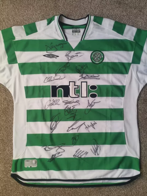 Rare Celtic 02/03 Squad Signed Home Shirt 2003 Uefa Cup Run Larsson Memorabilia