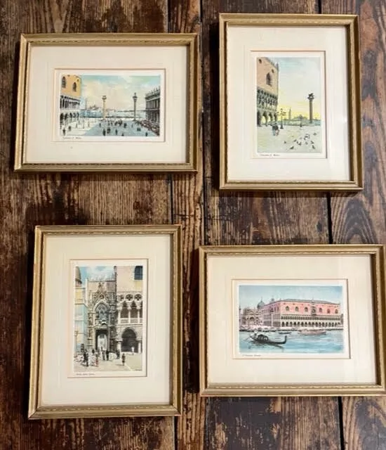 1920s Vintage Venetian Landscape / 4 Framed Prints of Venice /  Wall Art 8x10