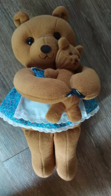 Vintage Fisher Price 1981 Mama Brown Teddy Bear & Baby toy plush stuffed animal
