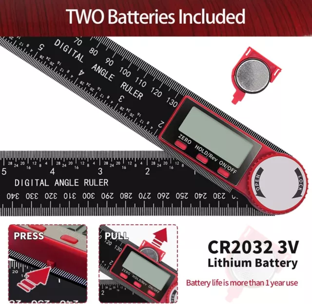 Digital Angle Finder, Angle Protractor Ruler 200mm Carbon Fiber Plastic Tools