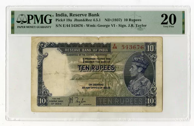 India. Reserve Bank, ND(1937). 10 Rupees P-19a, Issued Banknote. PMG VF 20