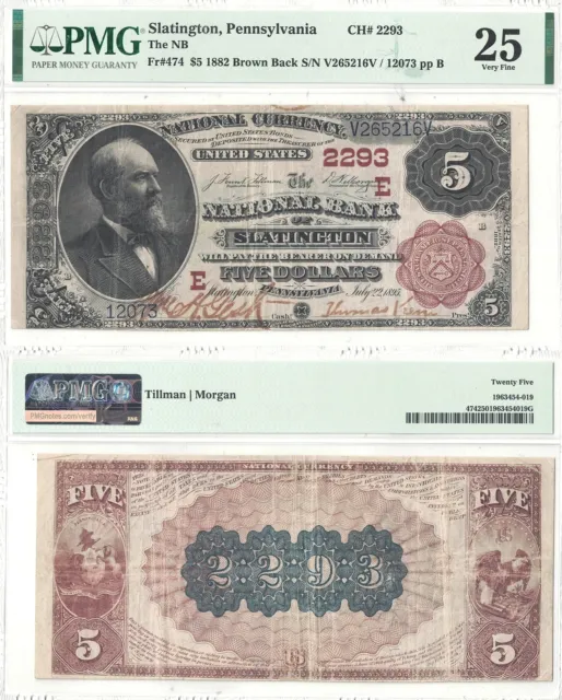 1882 $5 National Bank Of Slatington, PA #2293 PMG Very Fine-25