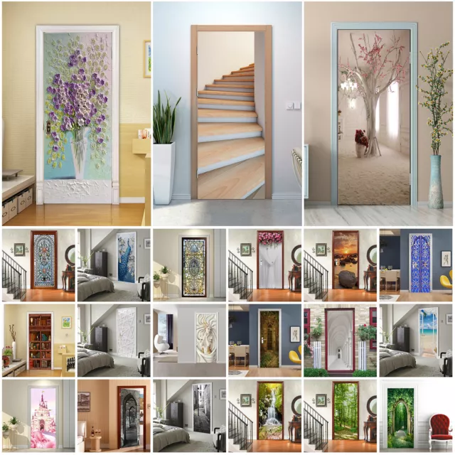 3D Door Stickers Self-adhesive Door Wallpaper Mural Modern Art Decor 200x77cm