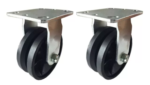 2 Heavy Duty Caster set 4" 5" 6" 8" V-Groove Wheel Rigid and Swivel