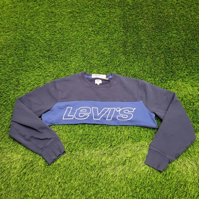 Vintage 90s LEVIS Cropped Sweatshirt Womens M 22x19 Faded Navy-Blue Streetwear