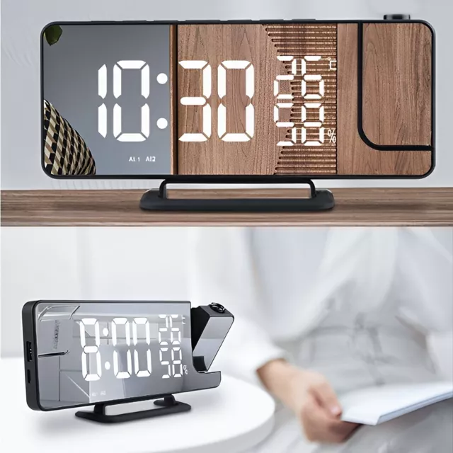 LED Digital Projection Alarm Clock Temperature Date Snooze Ceiling Projector