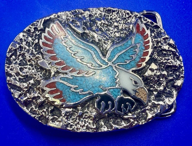 VINTAGE SSI 88 Handcrafted Belt Buckle Eagle Turquoise  display picture 3