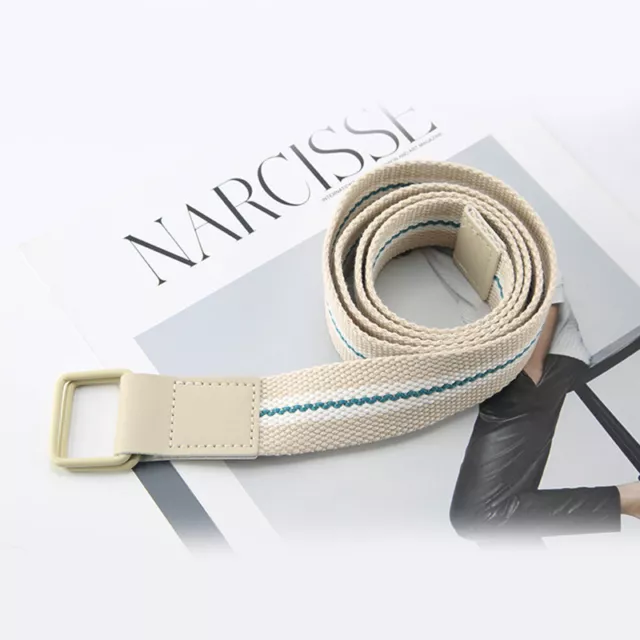 Unisex Canvas Webbed Belt Double Ring Metal Buckle Casual Belts For Men or Women