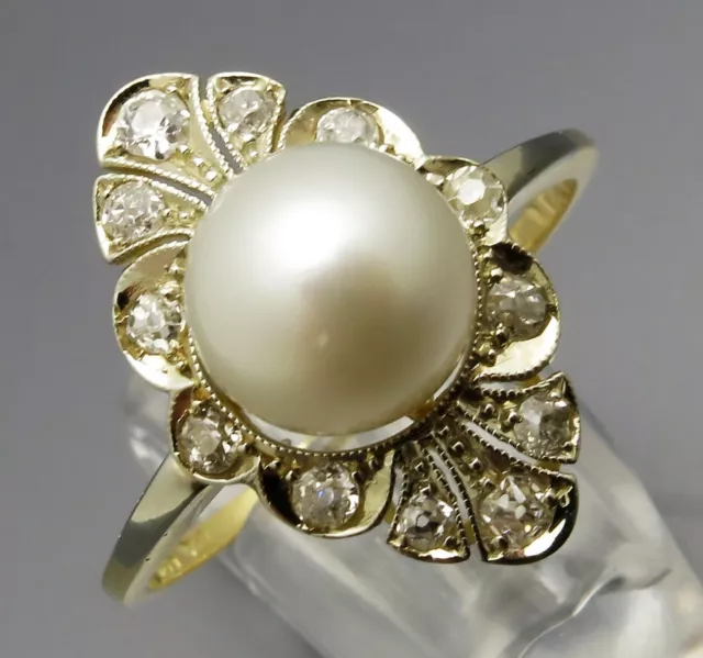 Reif-Design - Antiker Perlen Diamant Ring - 585 Gold - Topschön!
