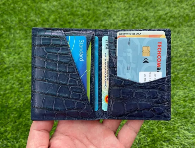 Blue Alligator Slim Minimalist Wallet Men Crocodile Thin Credit Card Holder RFID