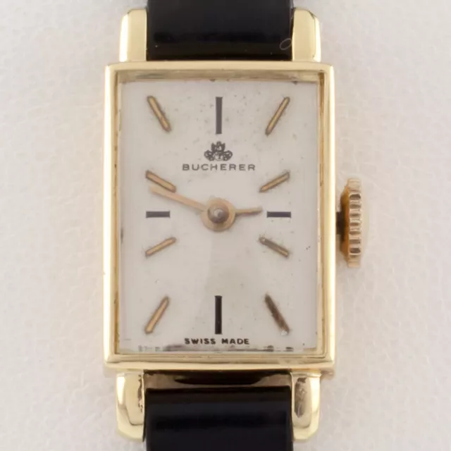 Bucherer 18k Oro Giallo Donna Mano-Avvolgimento Orologio W/Cinturino IN Pelle