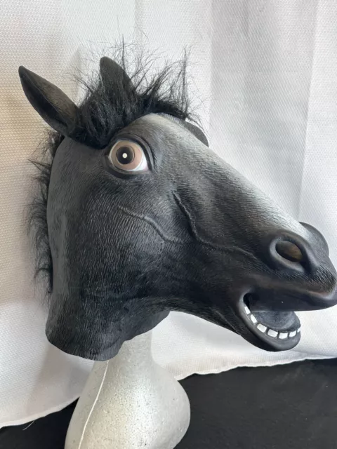 Adult BLACK HORSE HEAD MASK Gray Full Animal Rubber Latex Halloween Costume Prop