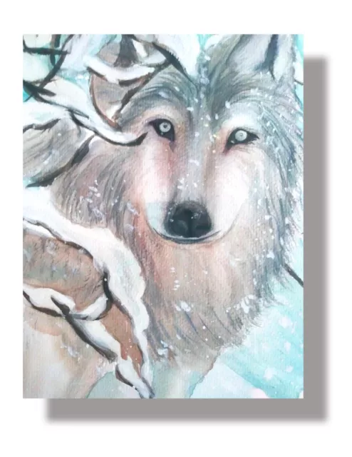 Wolf-In-Snow Art Print on Canvas by Kathy Wendt 8"x10" - Ready To Be Framed