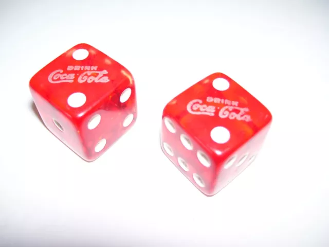 Vintage Large 3/4 in Cherry Red Drink Coca-Cola Logo Spot Dice Set Opaque