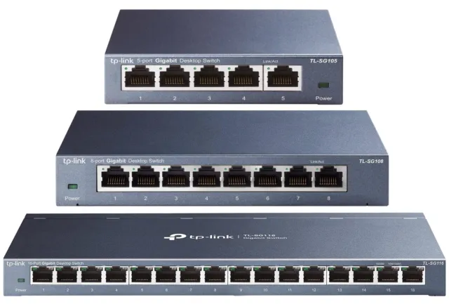 TP-Link 5, 8, 16 Ports Gigabit Netzwerk Switch Verteiler LAN RJ-45 Hub leise