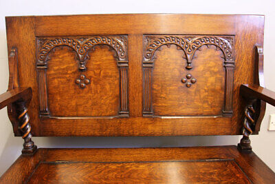 Antique Oak Monks Bench / Hall Seat / Settle 8