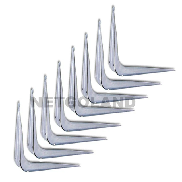 8 X White Enamel Shelf Brackets Angled Metal Shelving Support Arms - 3" x 4" NGL
