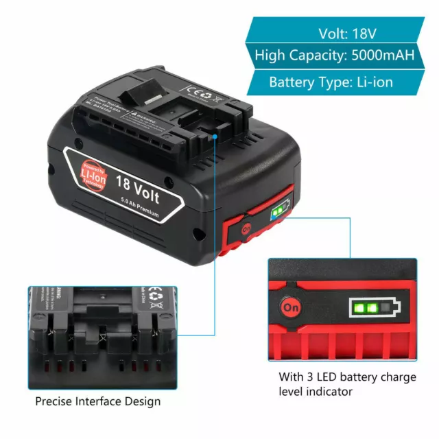 NEW 2Pack For Bosch BAT618 BAT609 BAT612 18Volt Lithium-Ion 6.5Ah Battery BAT620 3