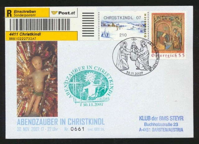 Christkindl-Recobrief 30.11.2007 mit Nebenstempel Abendzauber in Christkindl