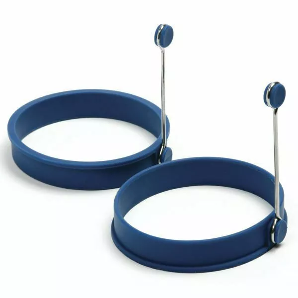 Norpro Nonstick Silicone Round Egg Rings - Blue Pancake Mold Ring w/ Handles