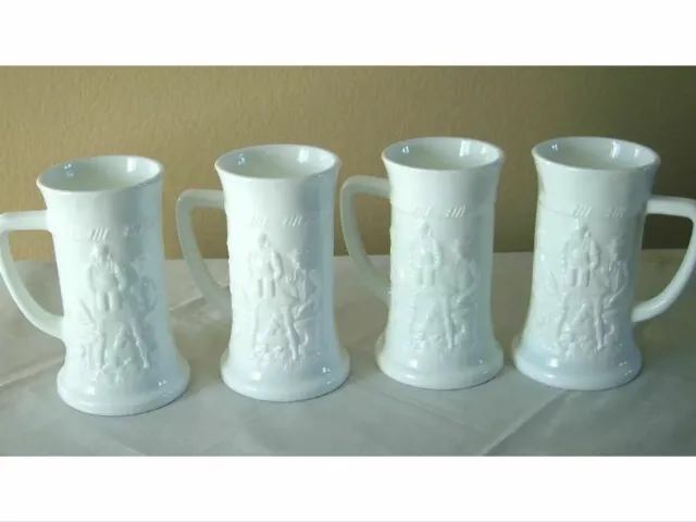 4 Vintage Tiara Milk Glass Beer Stein by Indiana Glass for Tiara